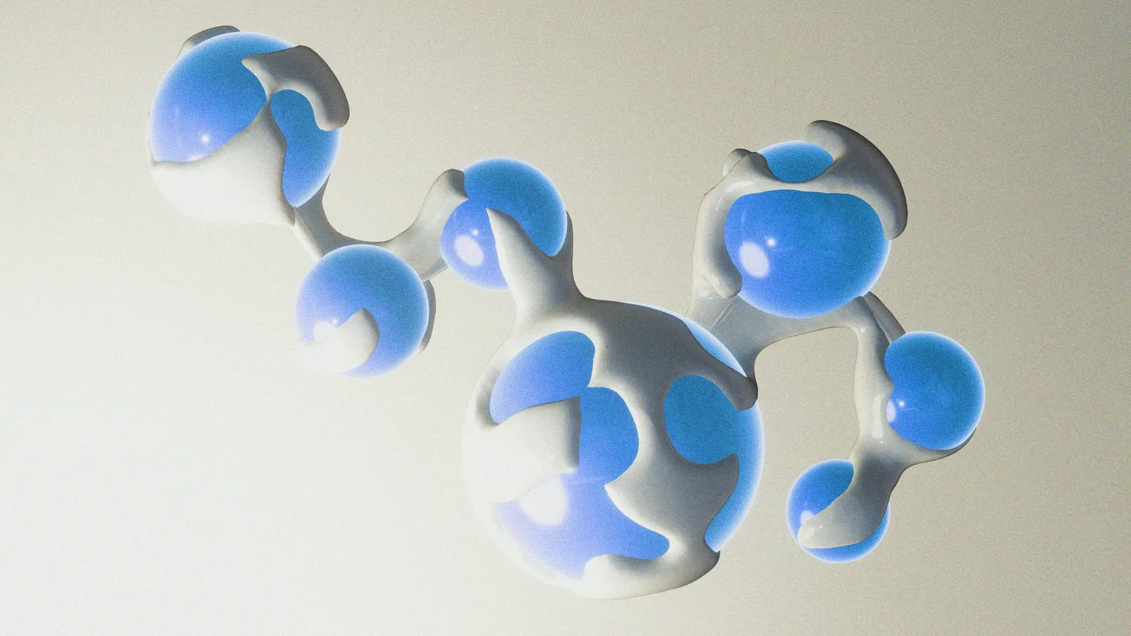 A 3D model of a molecule with blue atoms