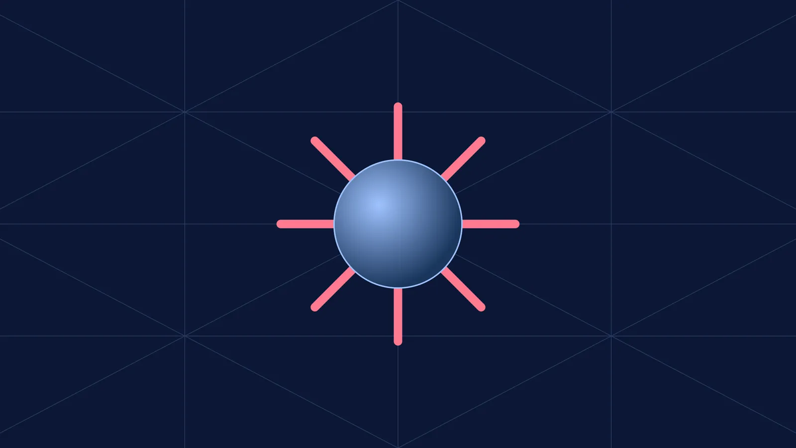 A 3D model of a virus with a central sphere and projecting cylinders