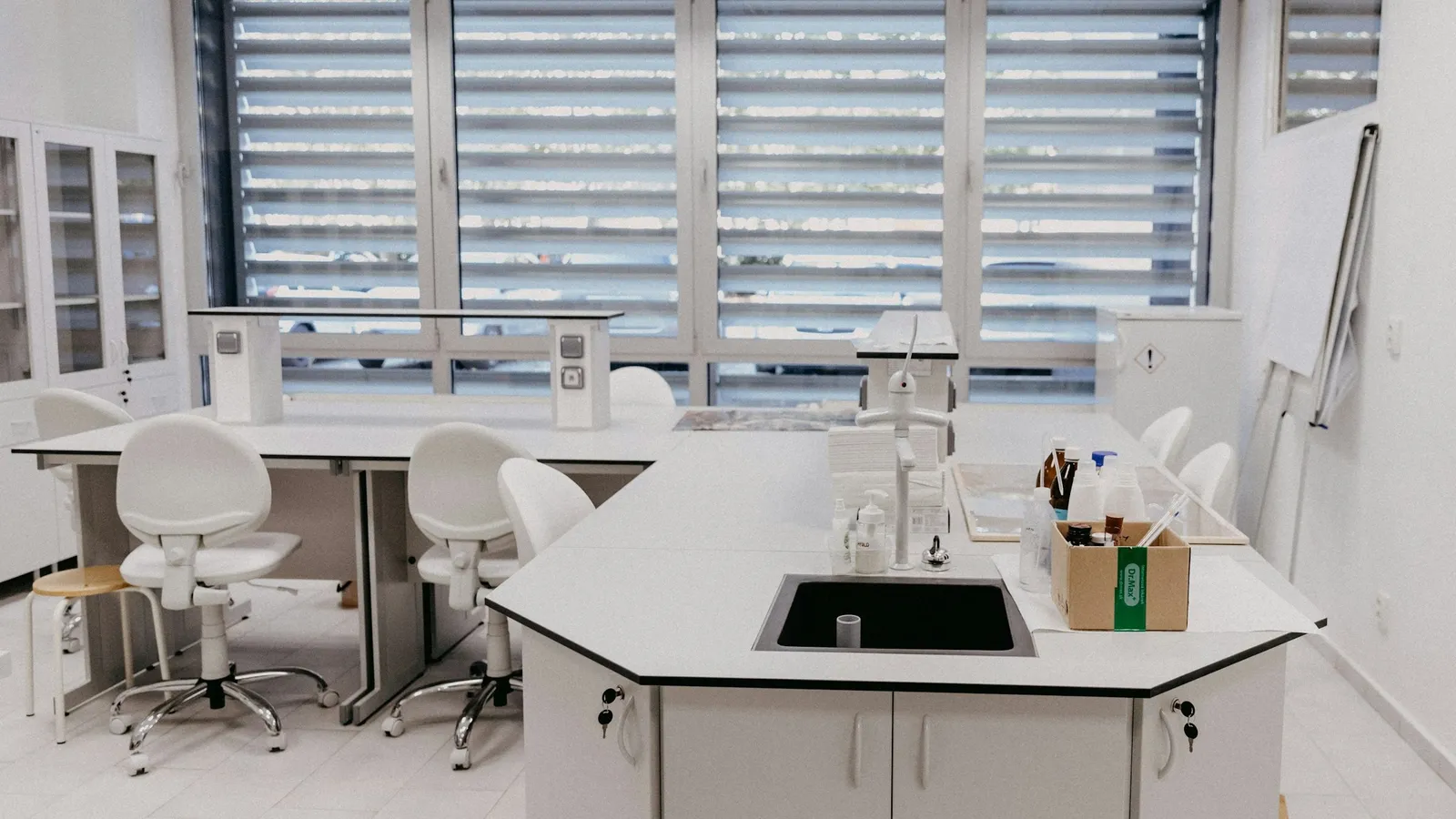 A bright school chemistry laboratory