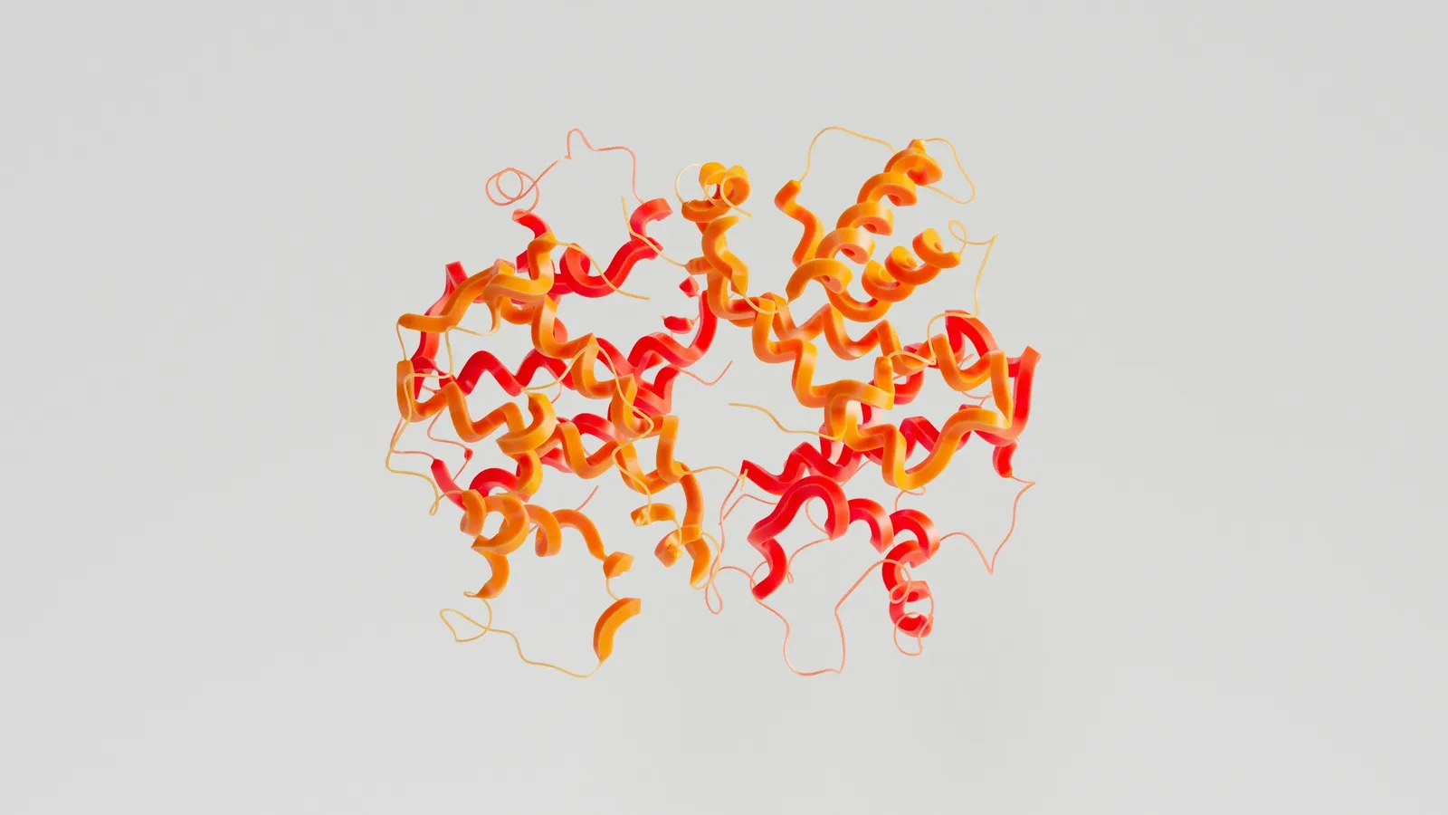 A colourful ribbon model of a folded protein
