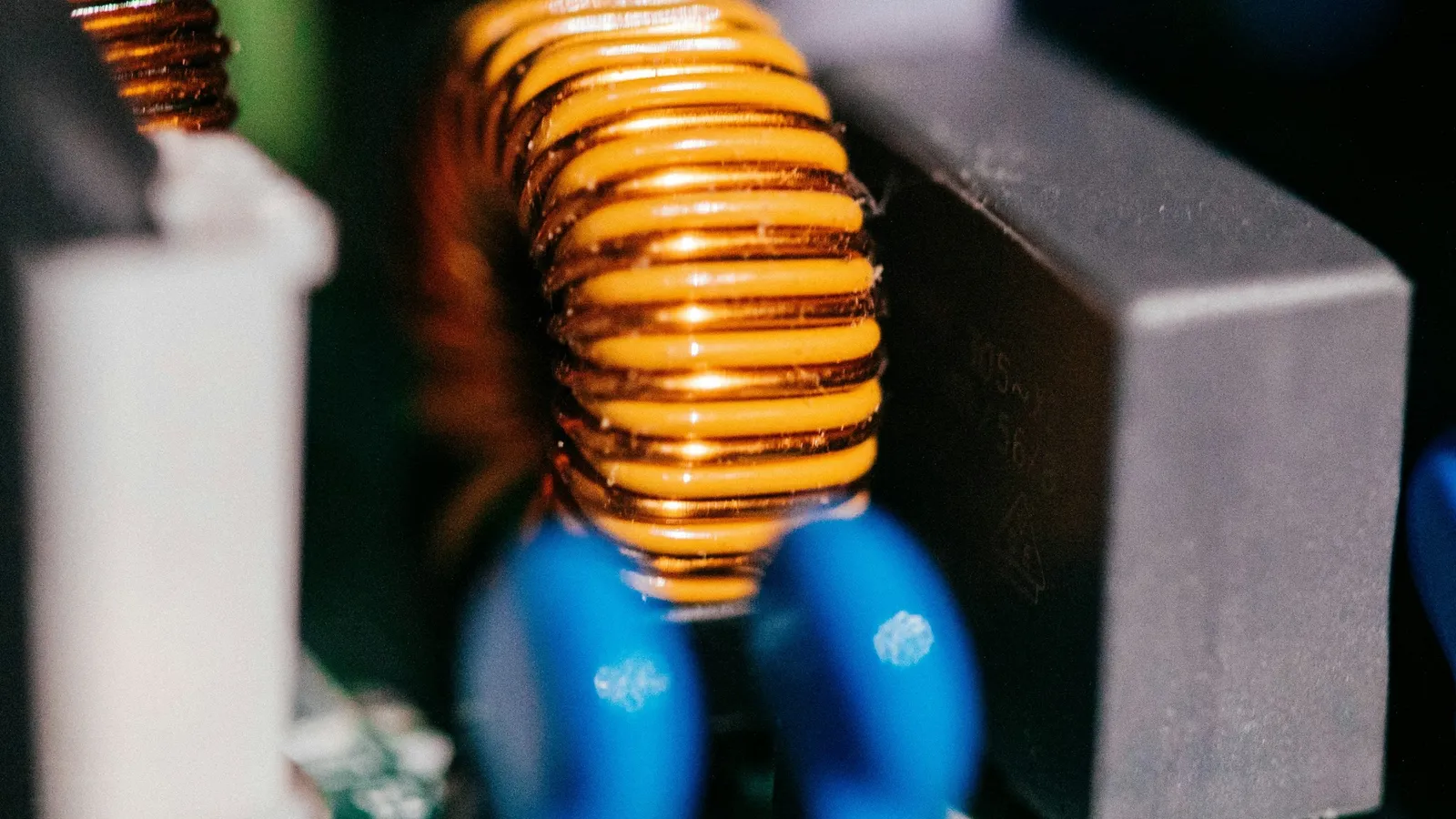 A copper inductor coil on a circuit board