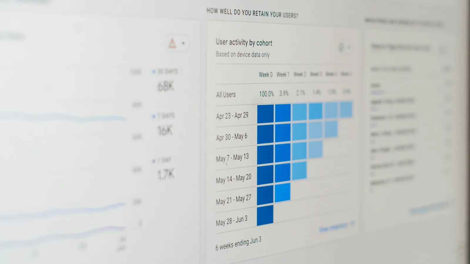 A data table with highlighted blue cells on a screen