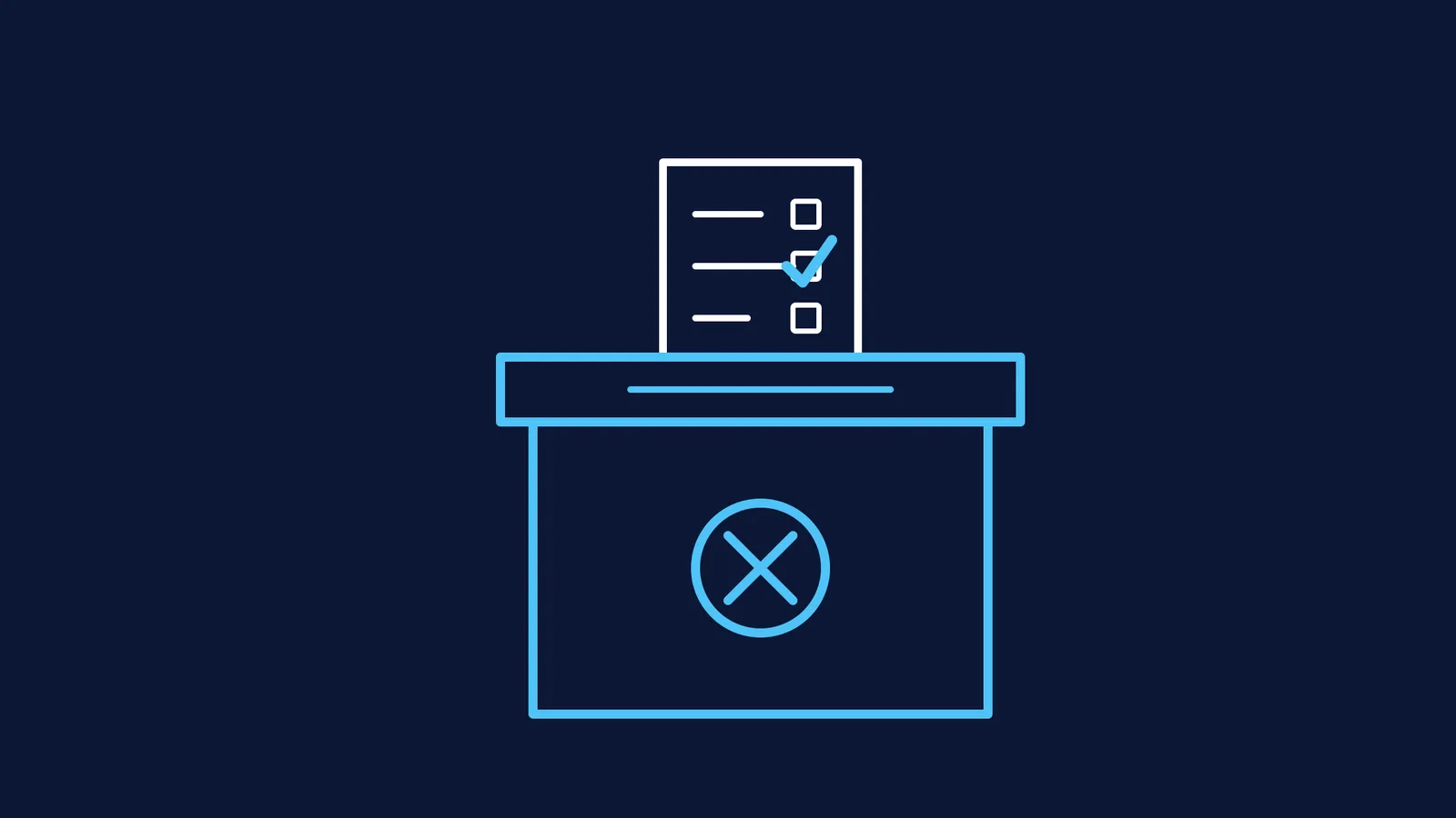 A diagram of a ballot paper being placed into a ballot box, representing an election