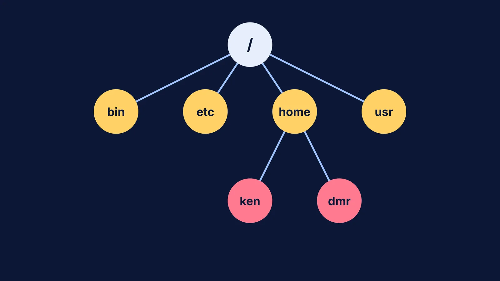 A diagram of the Unix hierarchical file system tree
