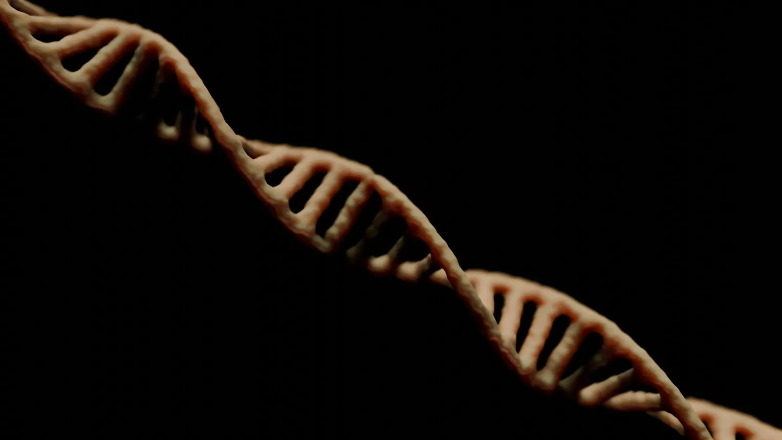 A DNA double helix on a black background