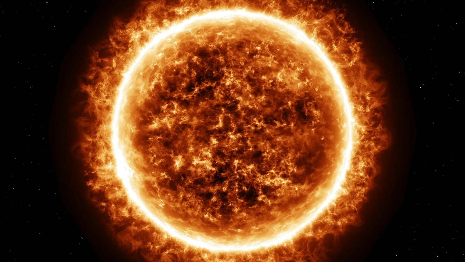 A fiery orange image of the Sun against black