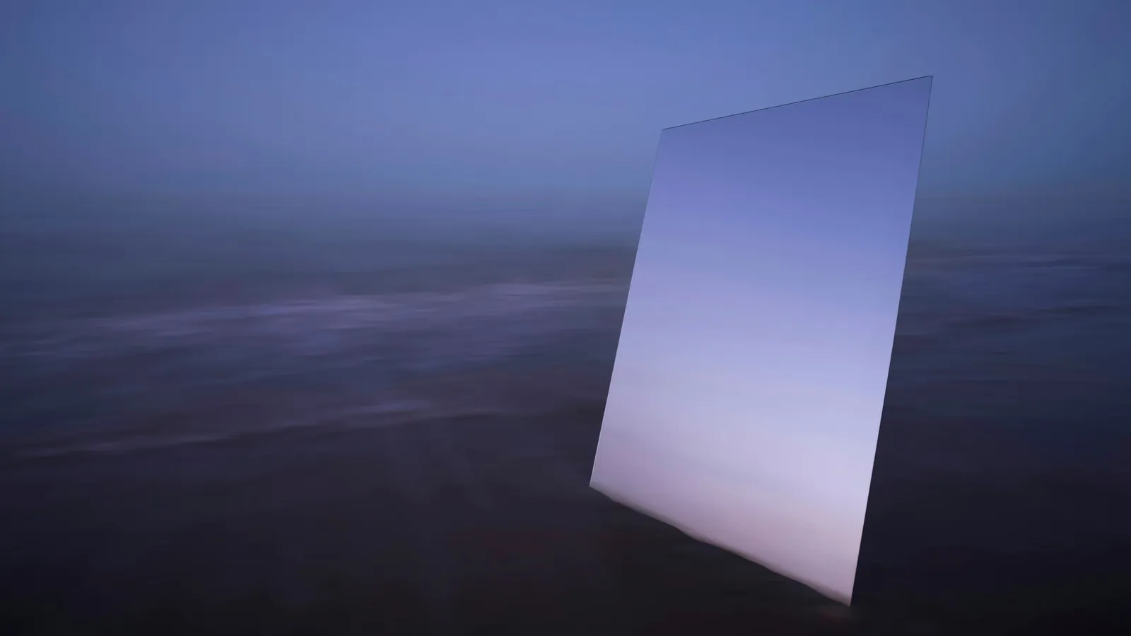 A flat mirror tilted against a dusky sky