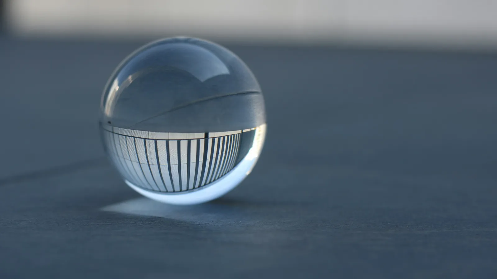 A glass ball showing an upside-down image