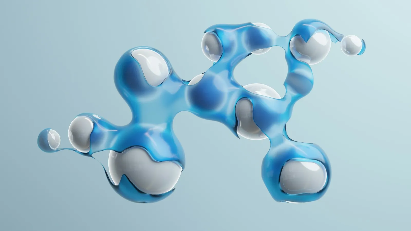 A glossy blue three-dimensional model of a molecule