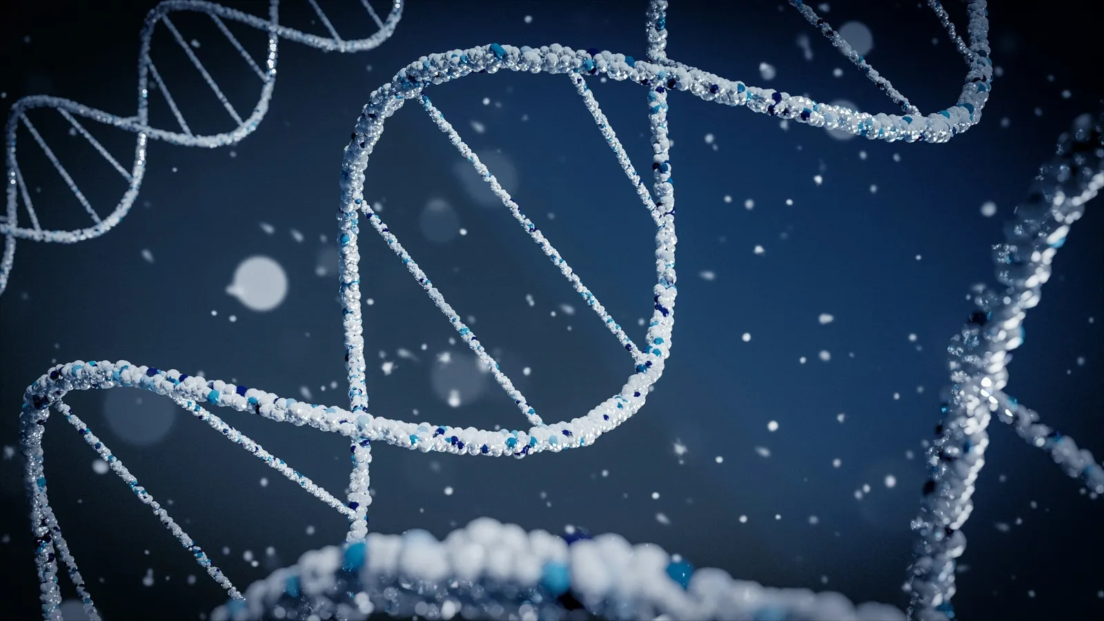 A glowing illustration of a DNA double helix
