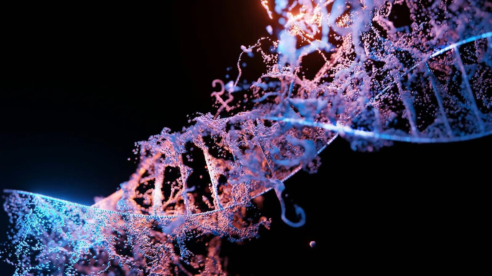 A glowing illustration of a twisted DNA strand