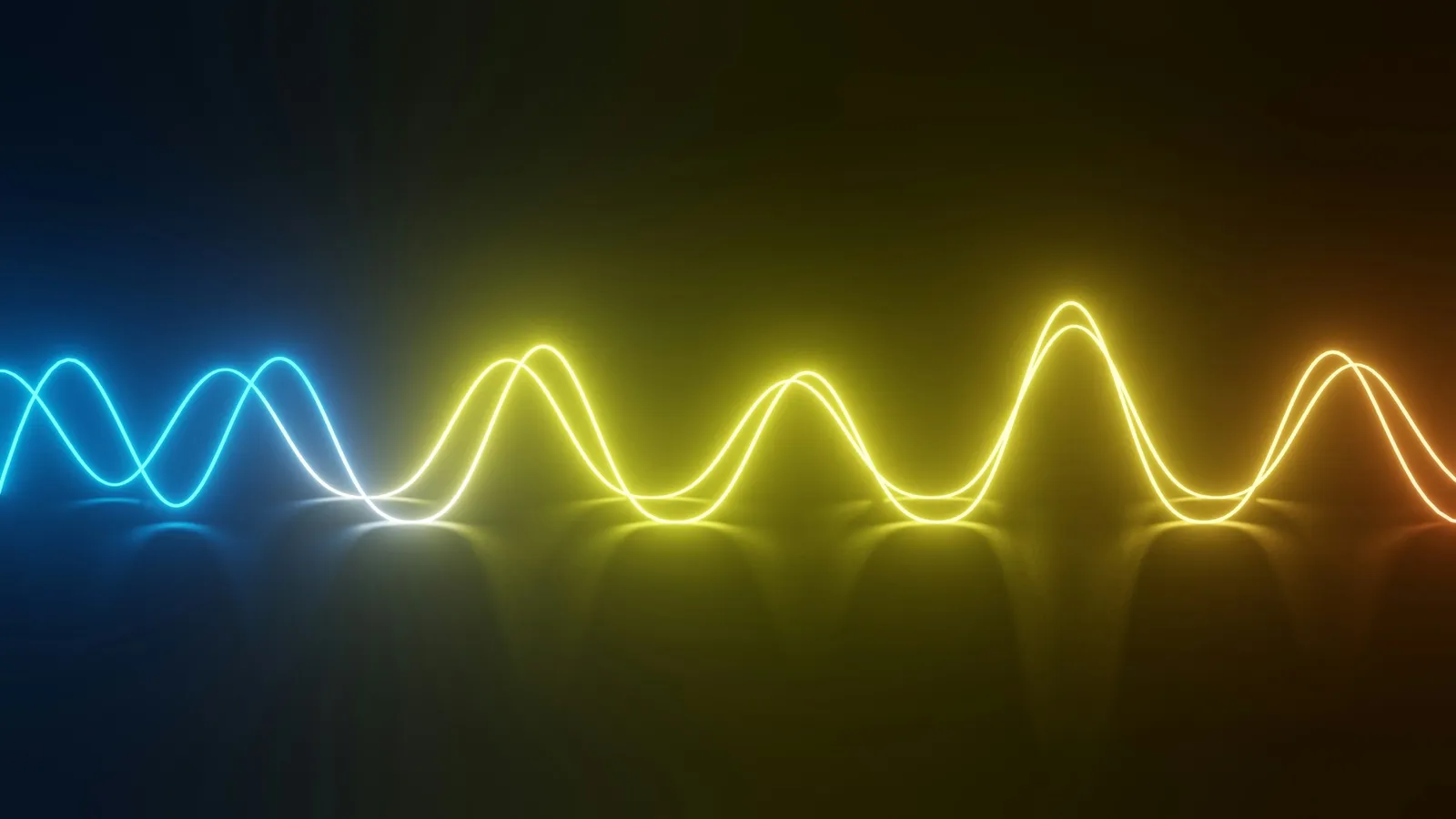 A glowing wave of blue and yellow light against black