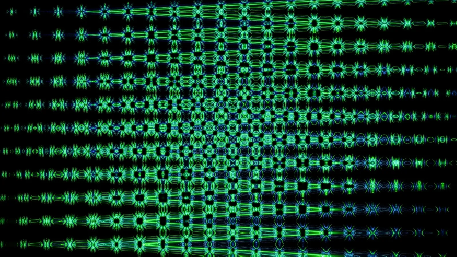 A grid of glowing green dots in rows and columns