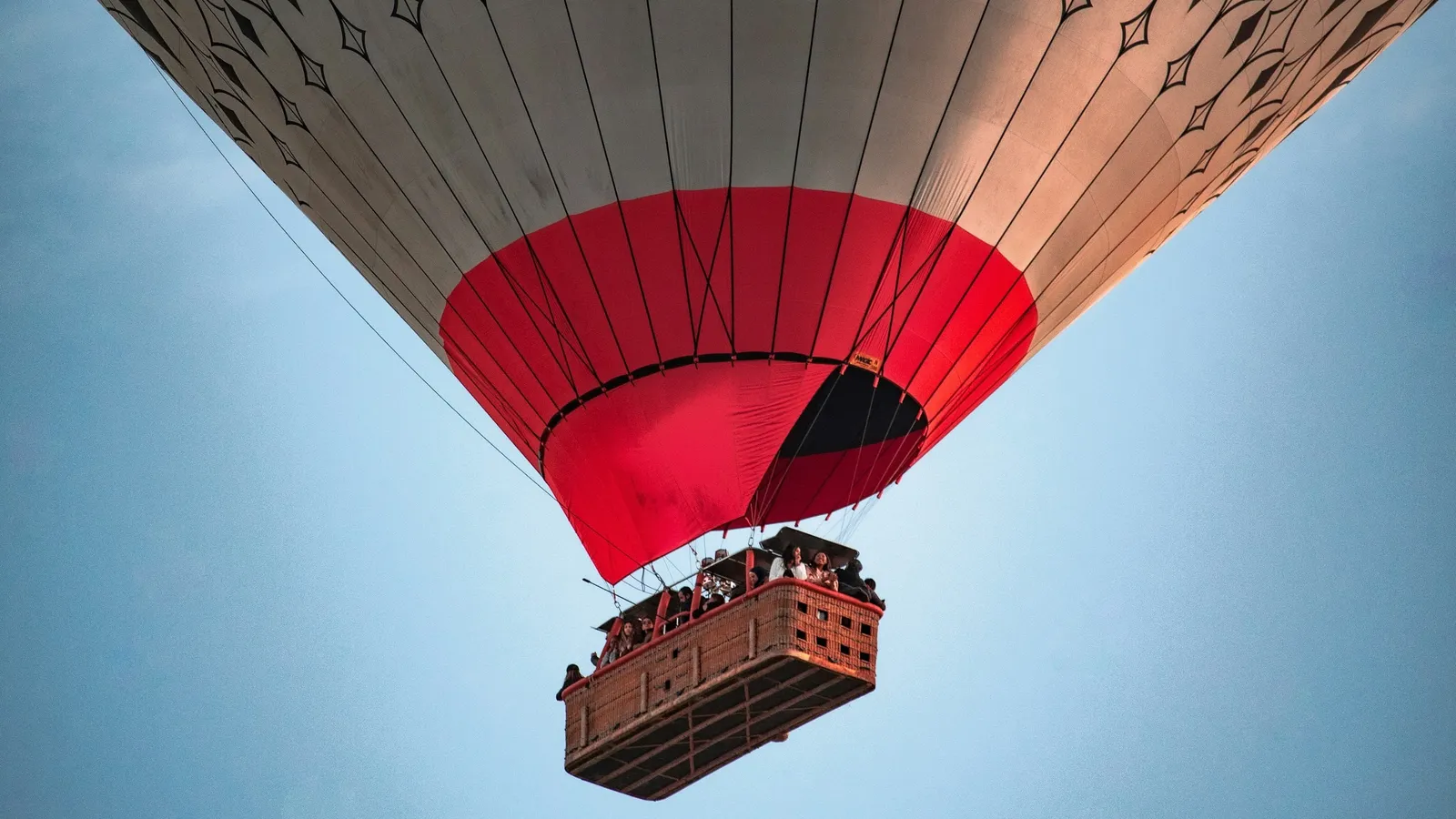 A hot air balloon basket seen from below