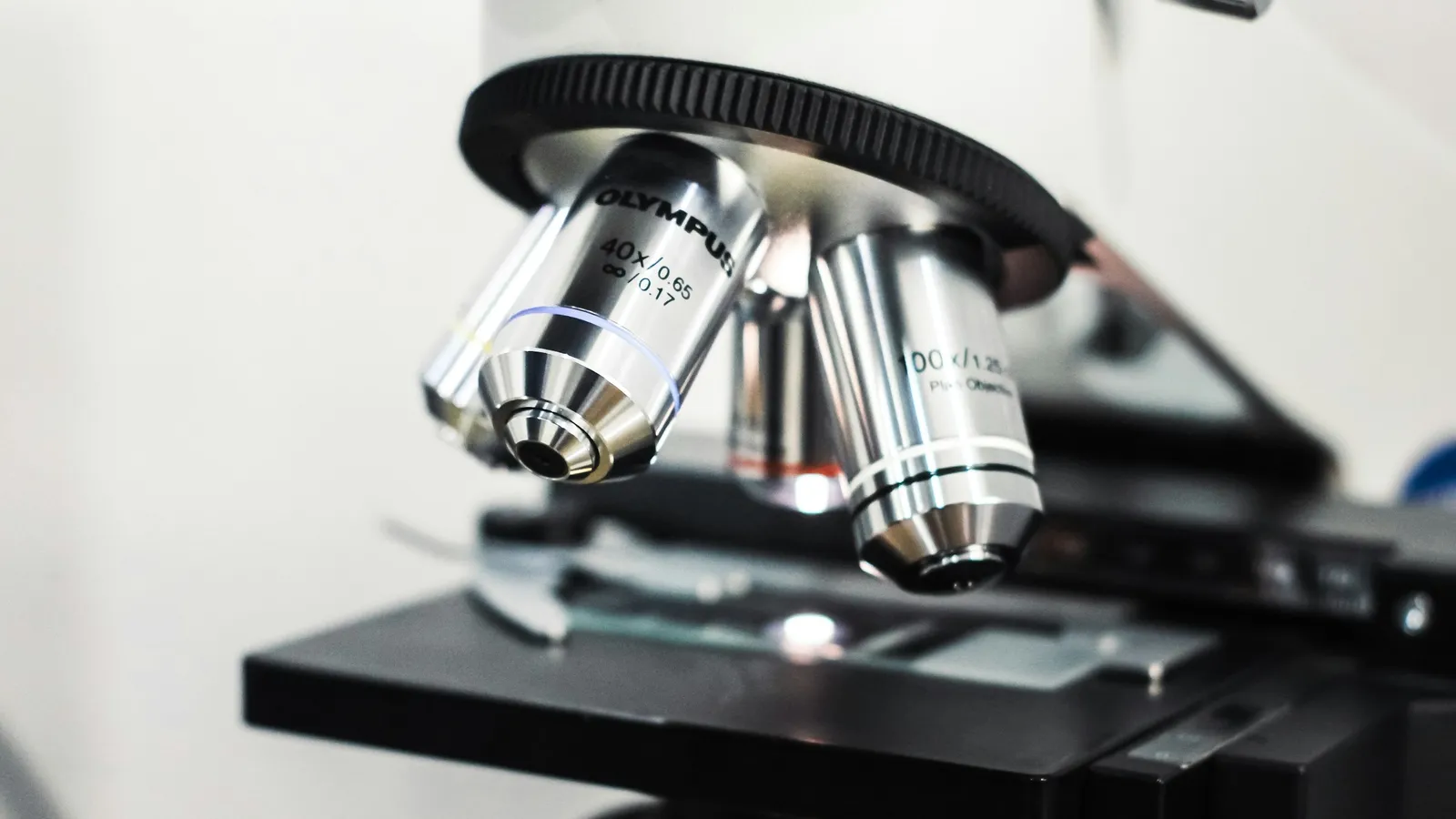 A laboratory microscope with several objective lenses