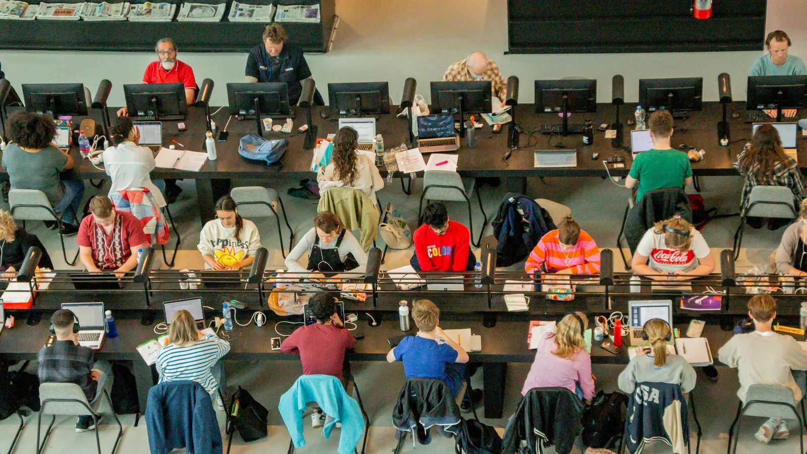 A large lecture hall full of students