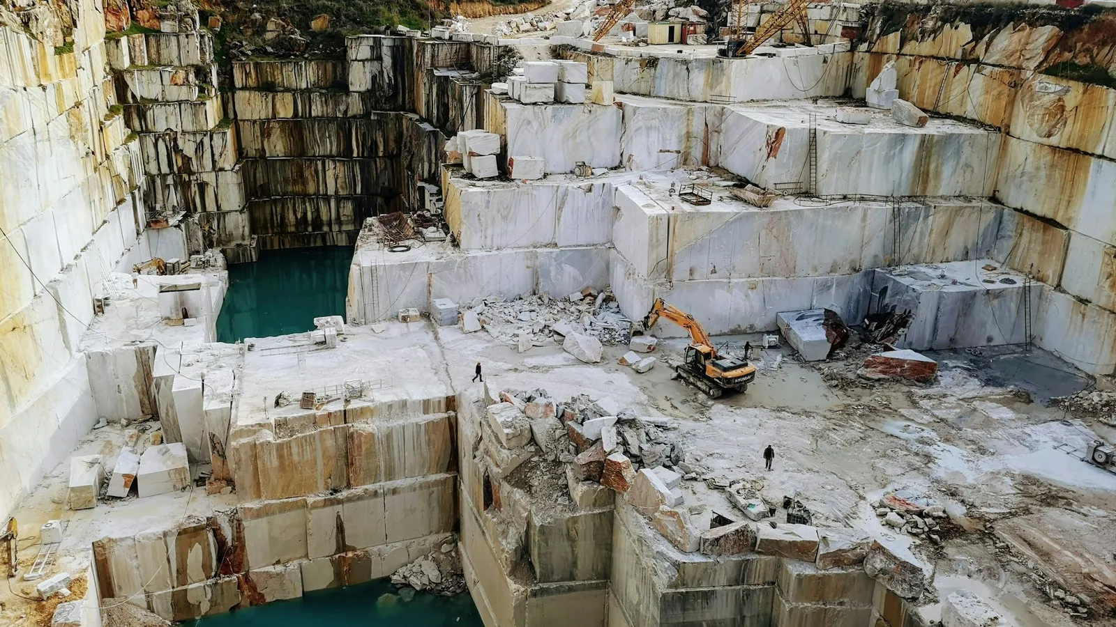 A marble quarry with terraced cut walls