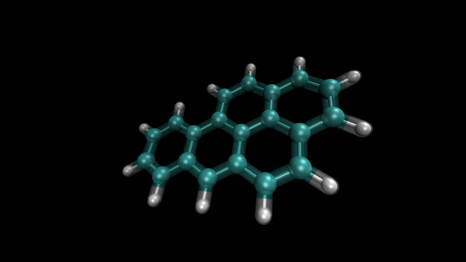 A molecular model made of fused hexagonal rings on a black background