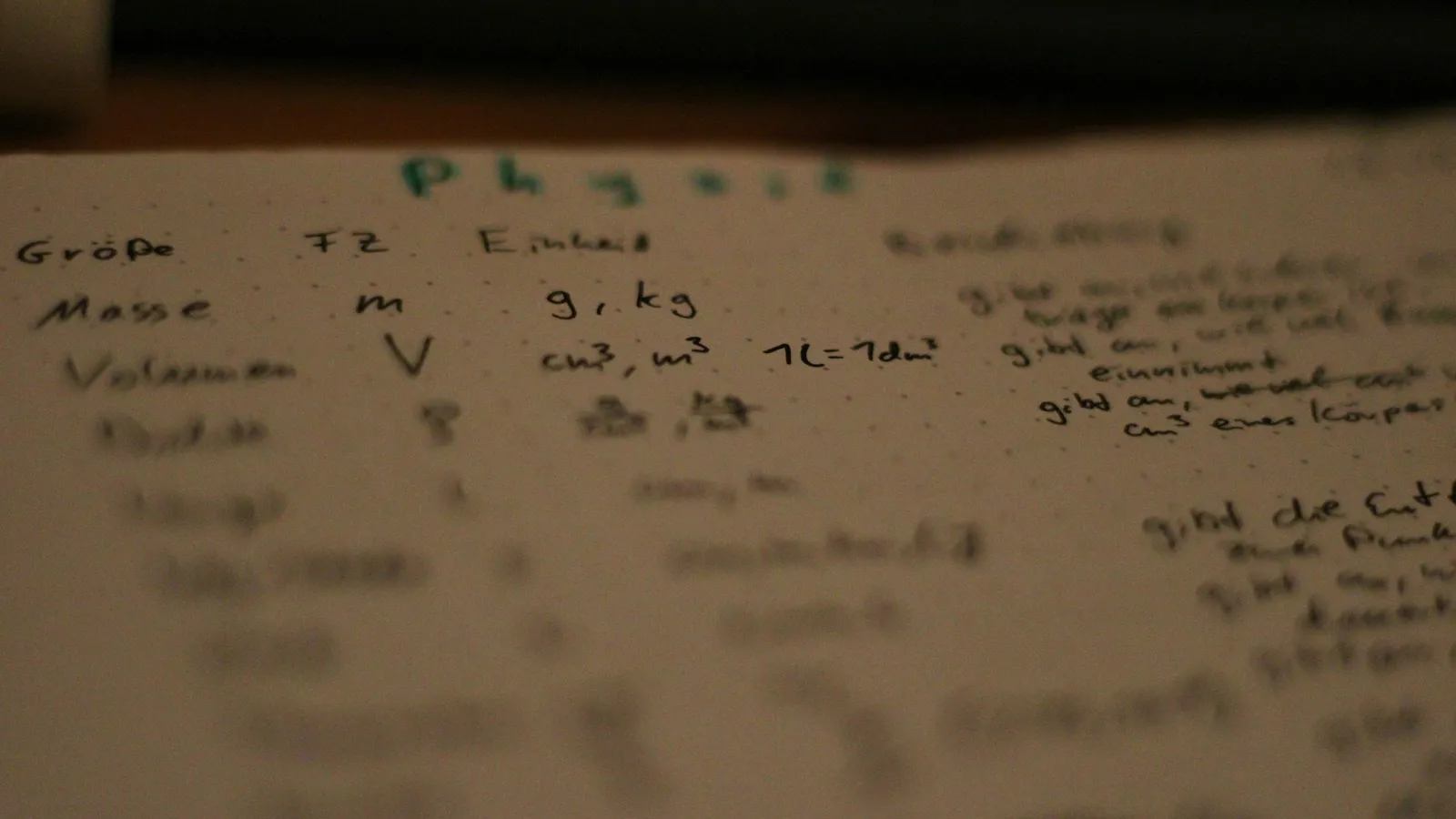 A page of handwritten equations in soft light