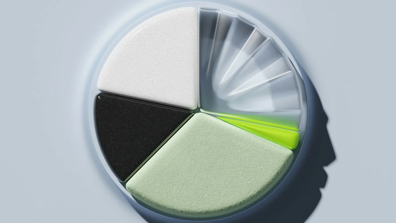 A pie chart model split into fractional slices