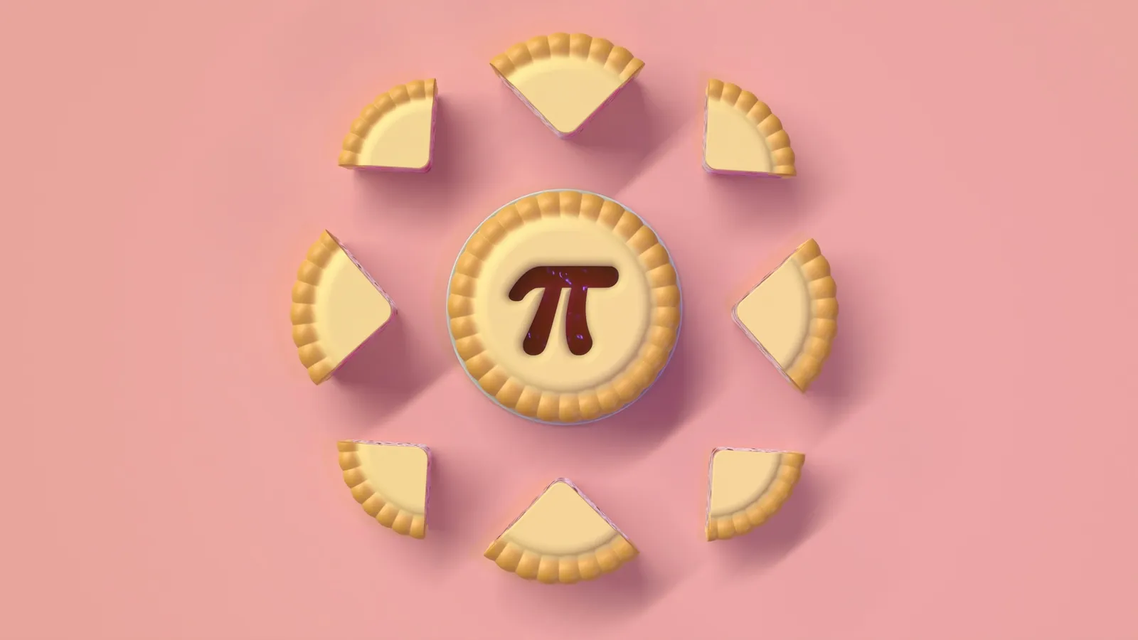 A pie decorated with the pi symbol, surrounded by slices