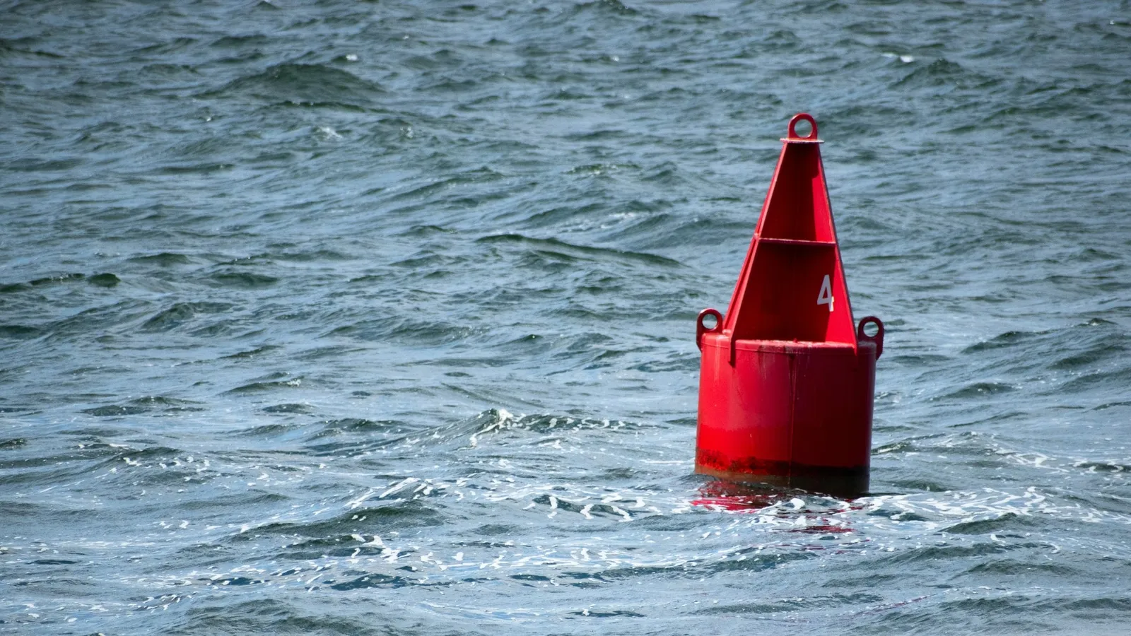 A red buoy bobbing on choppy water