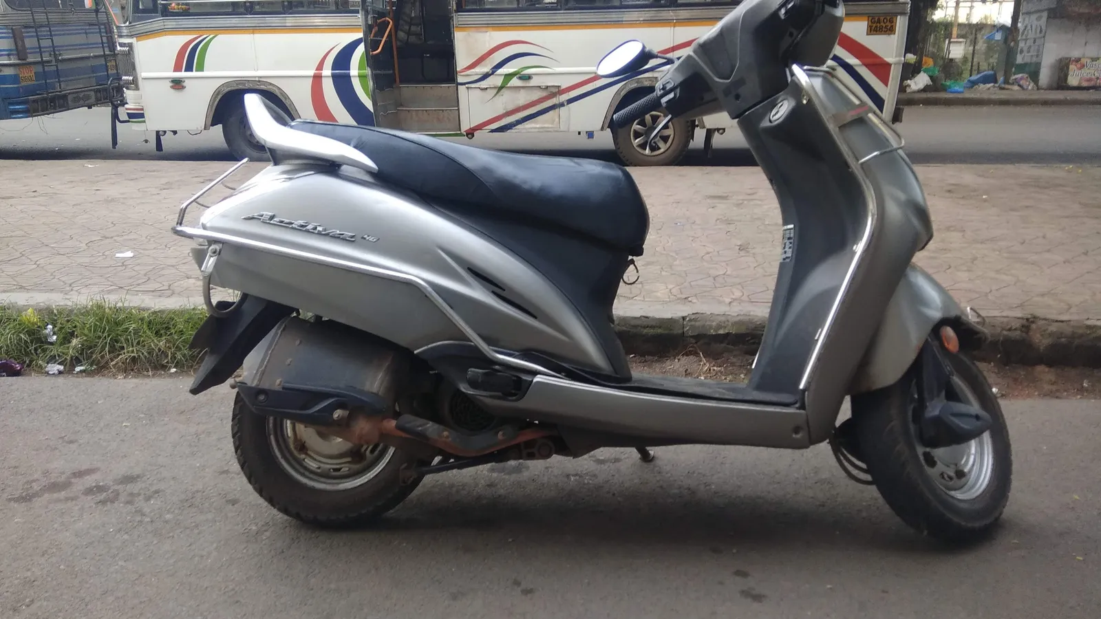 A rental Honda Activa scooter parked on a street in Goa