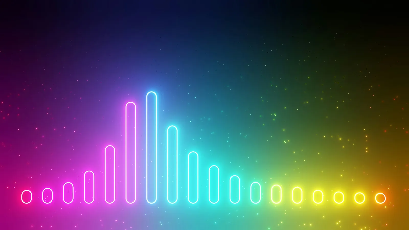 A row of glowing neon bars of different heights