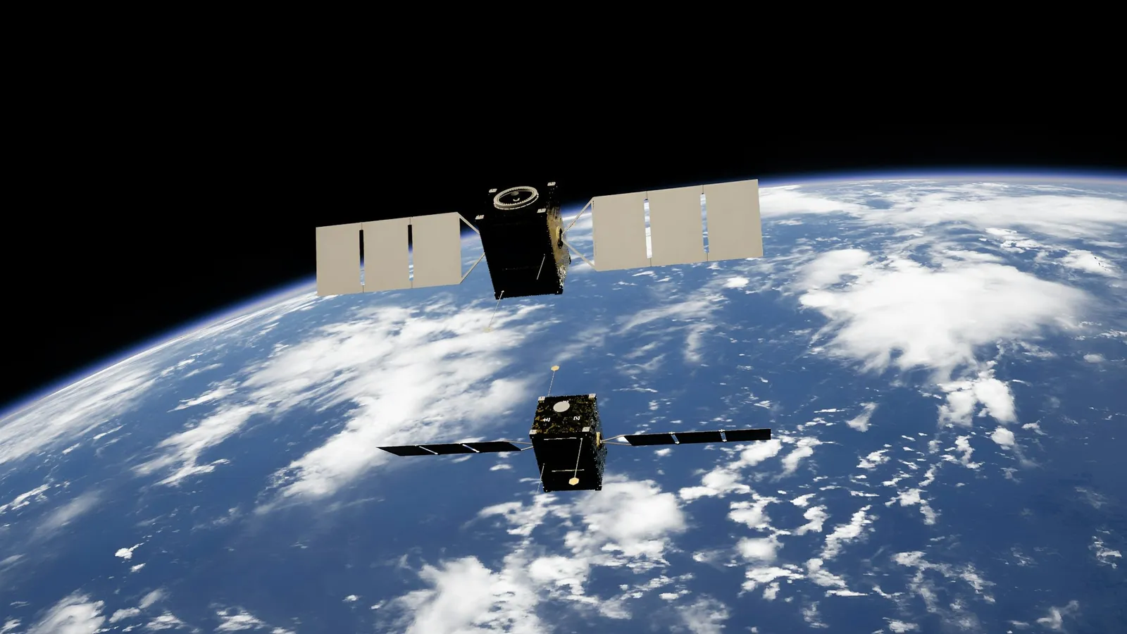 A satellite orbiting above the blue Earth