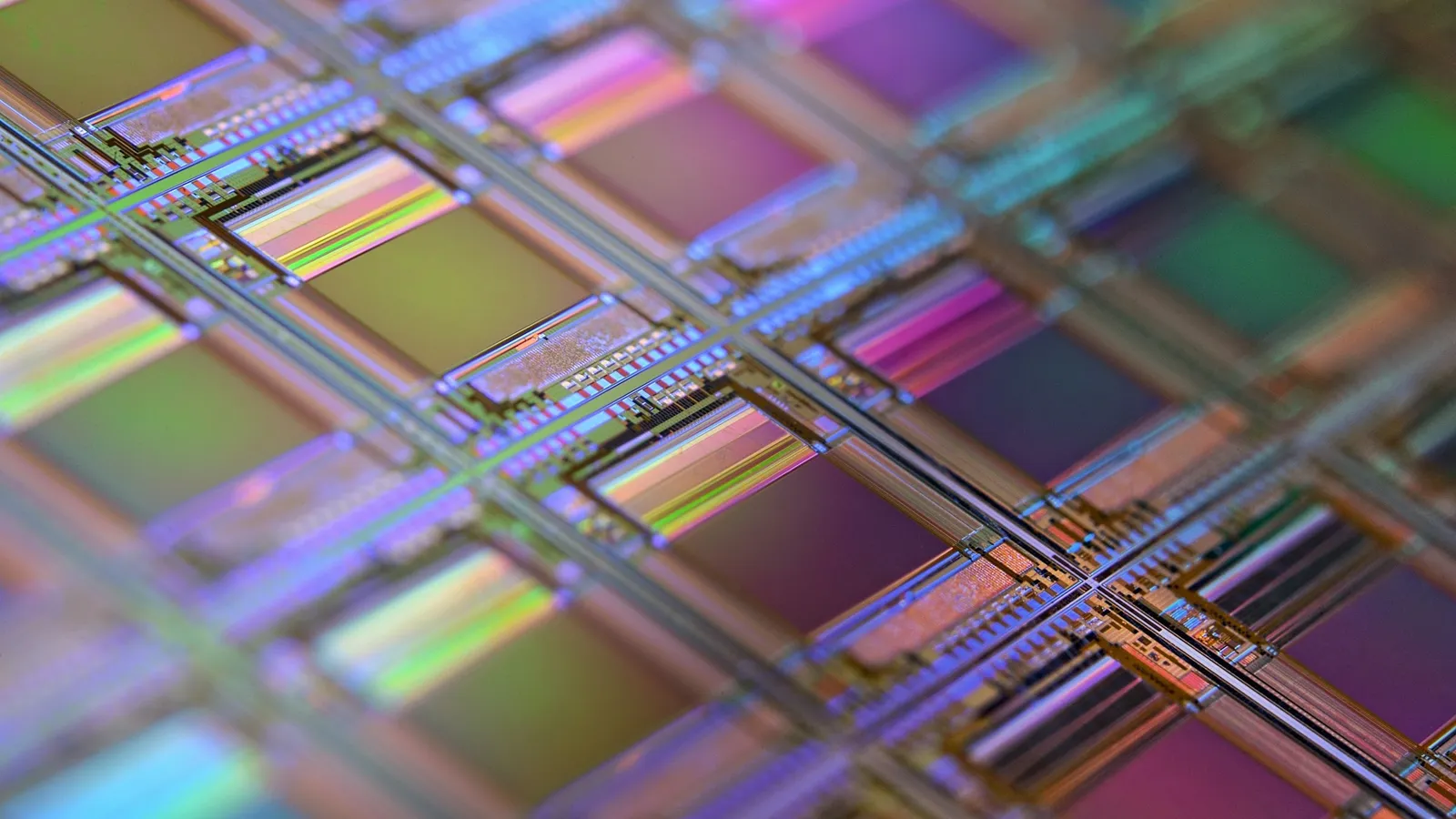 A silicon wafer with rainbow reflections