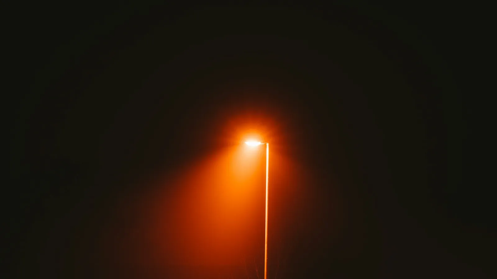 A single street lamp glowing in the dark