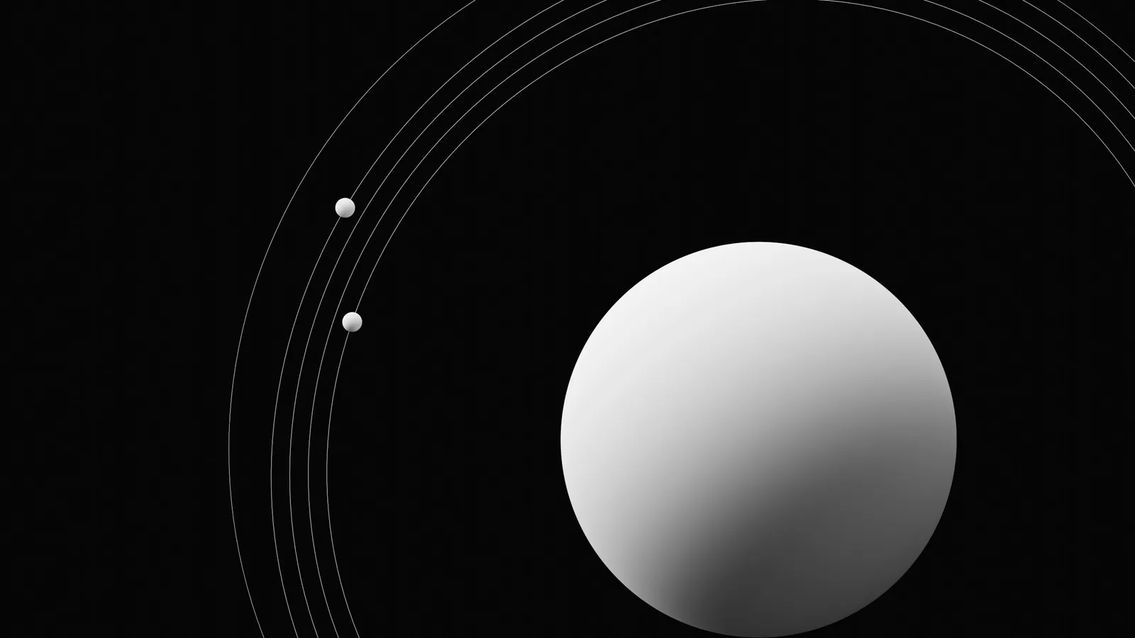 A sphere with thin elliptical orbit lines around it