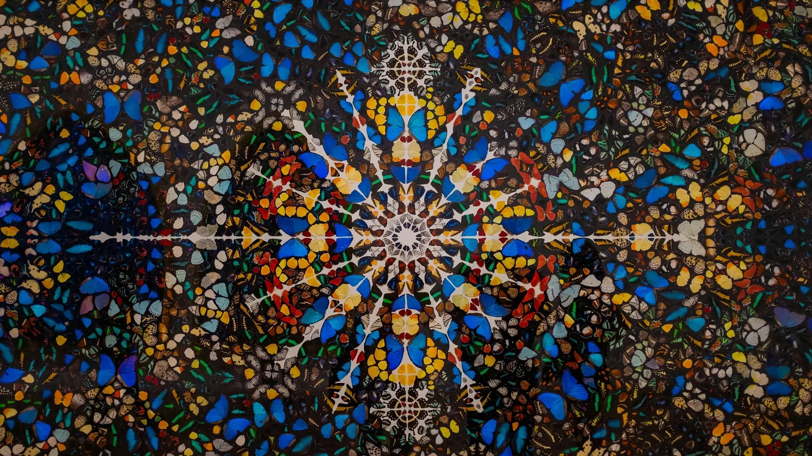 A symmetric kaleidoscope pattern of repeated reflections