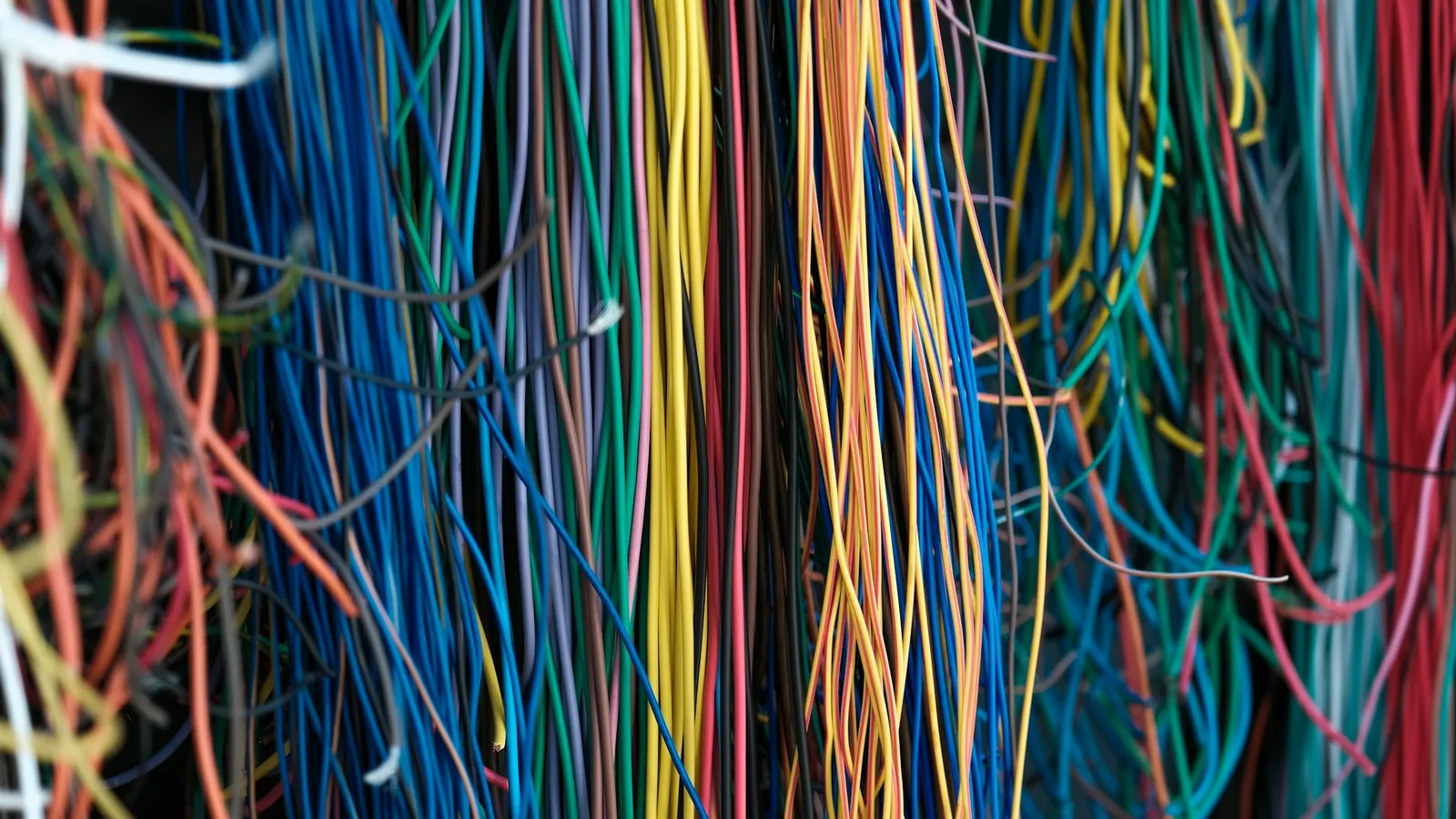 A tangle of brightly coloured electrical wires