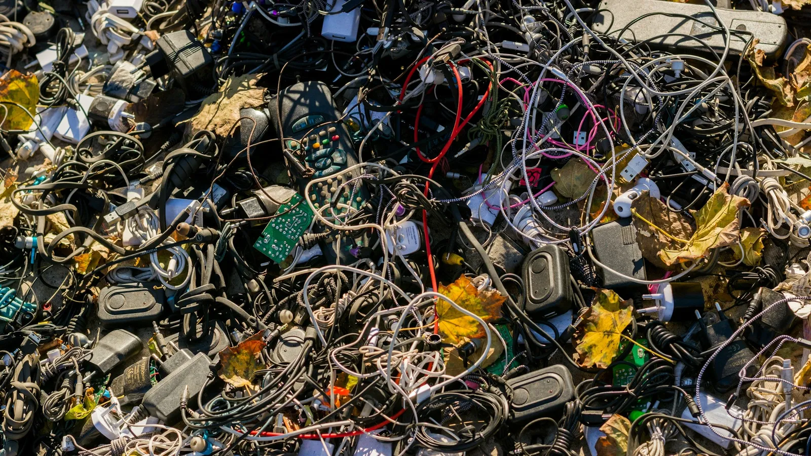 A tangle of discarded wires and circuit boards