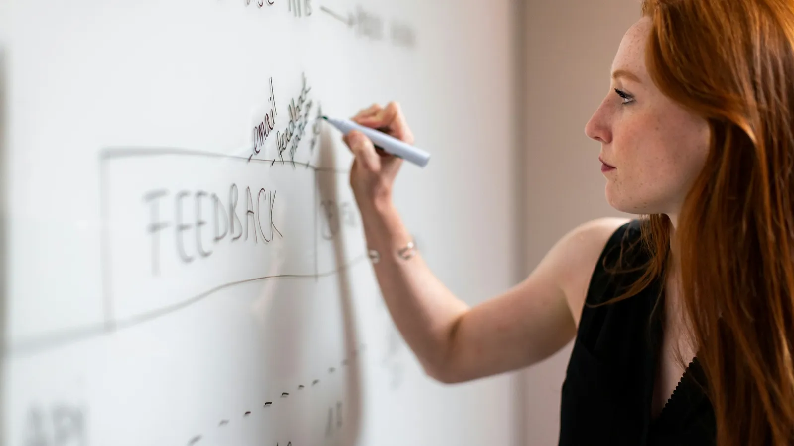 A teacher writing on a whiteboard with a marker