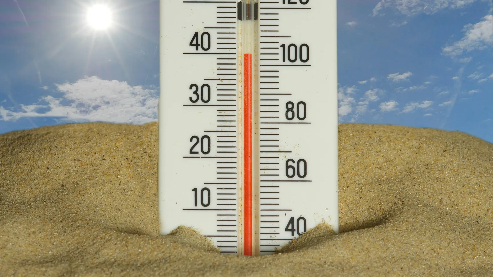 A thermometer showing Celsius and Fahrenheit scales
