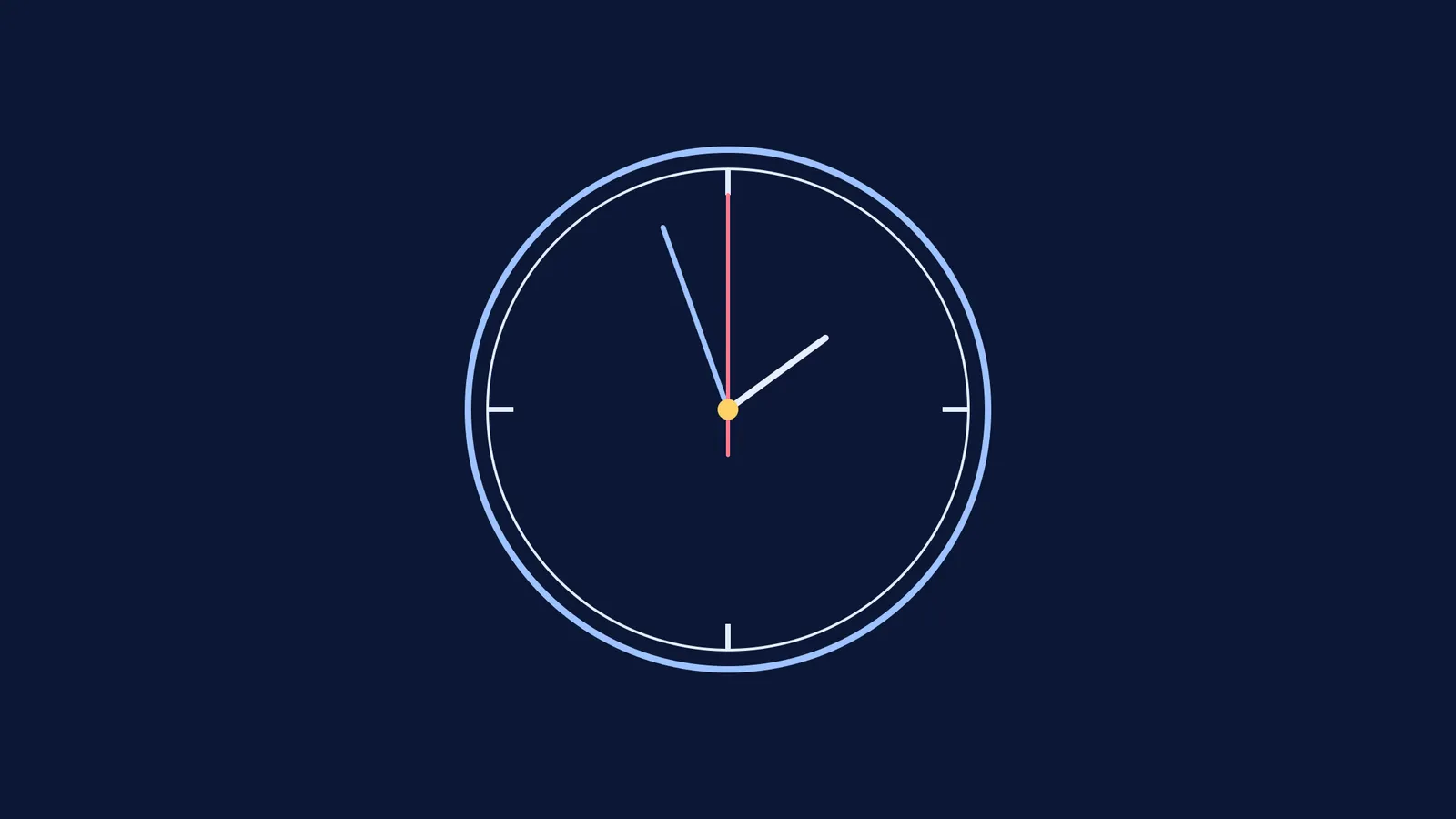 A wall clock with hour, minute and second hands on a dark background