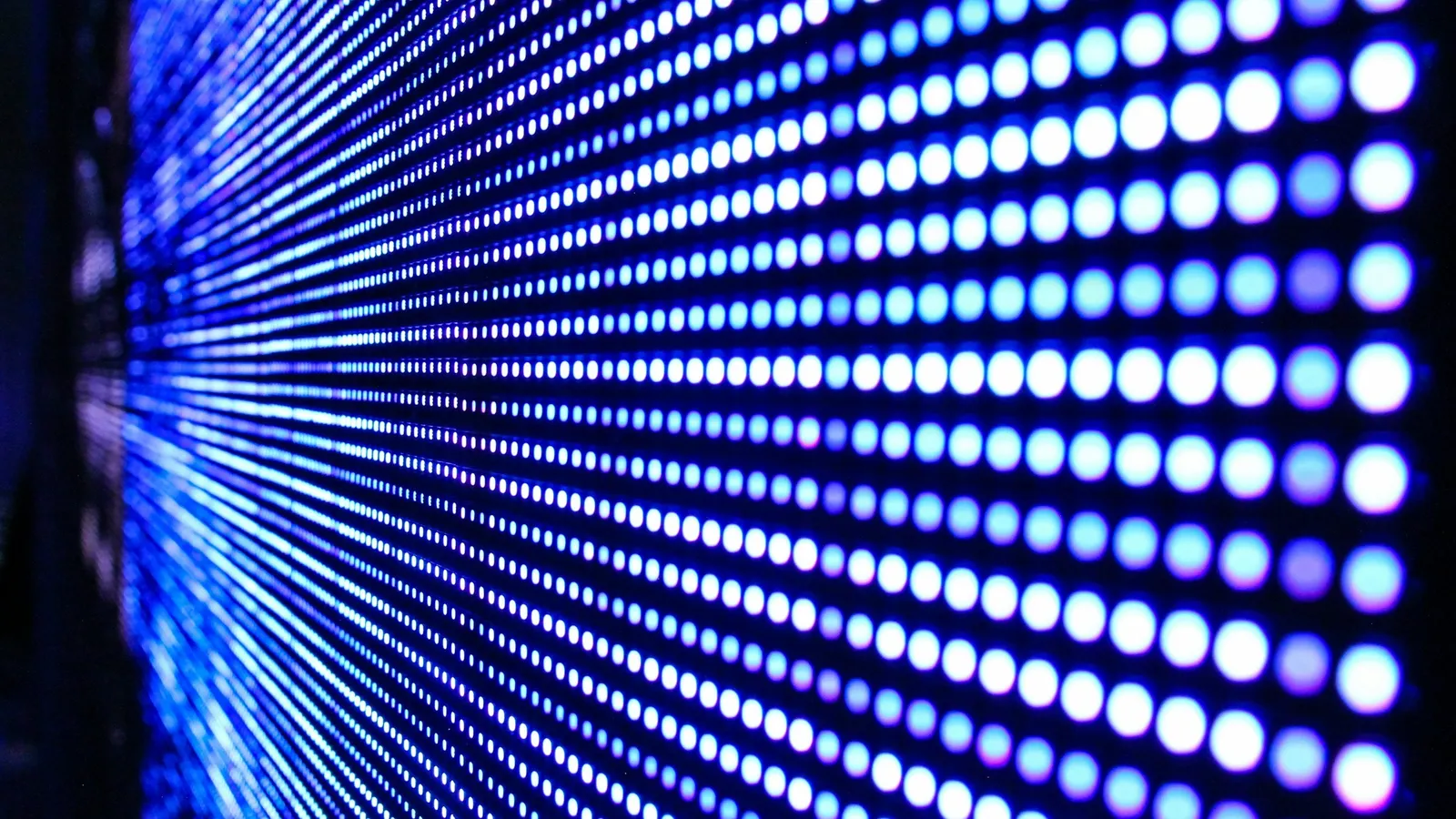 A wall of glowing blue LED lights