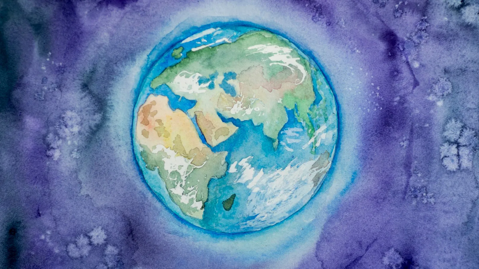 A watercolour painting of the Earth from space