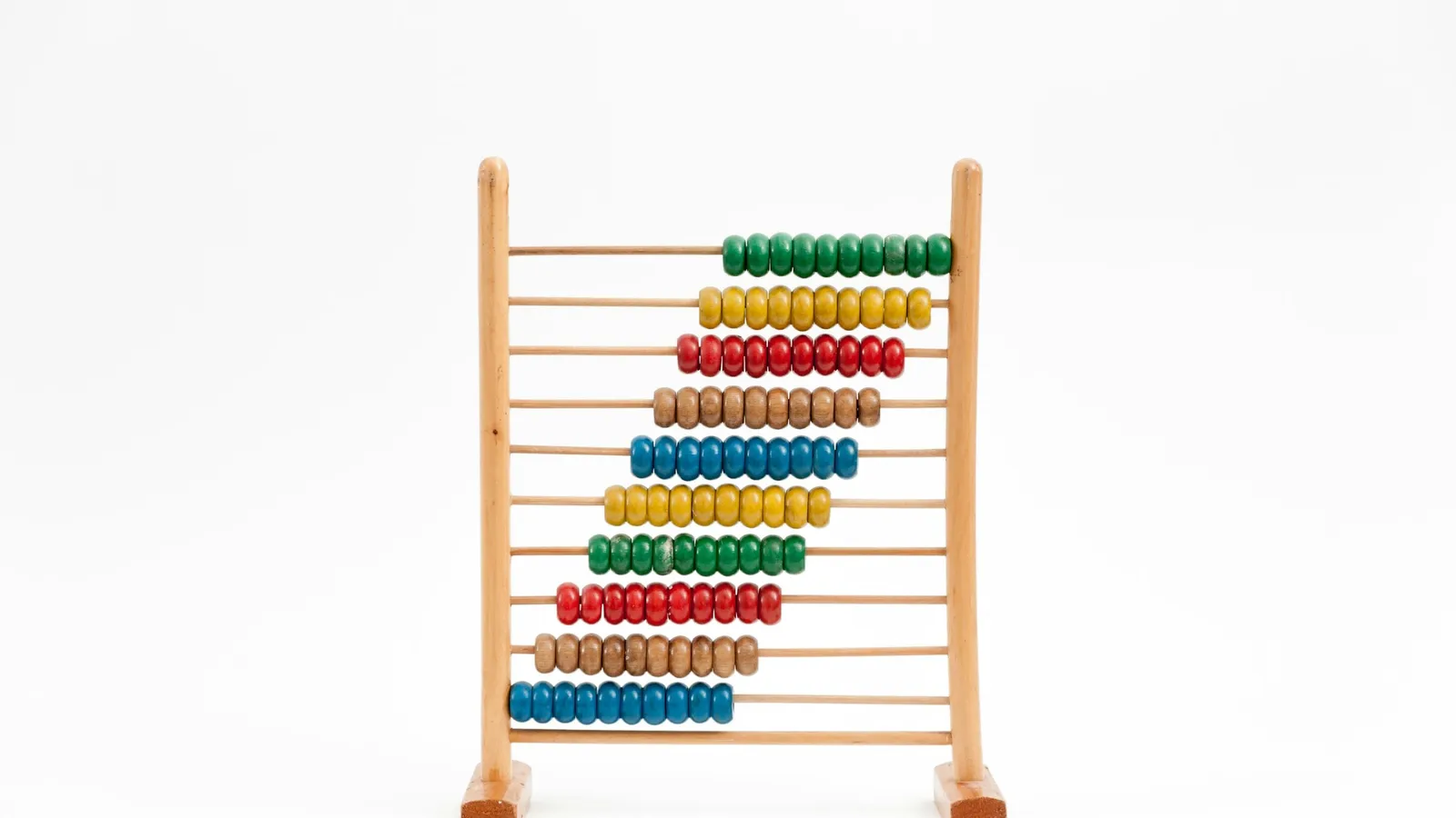 A wooden abacus with coloured beads