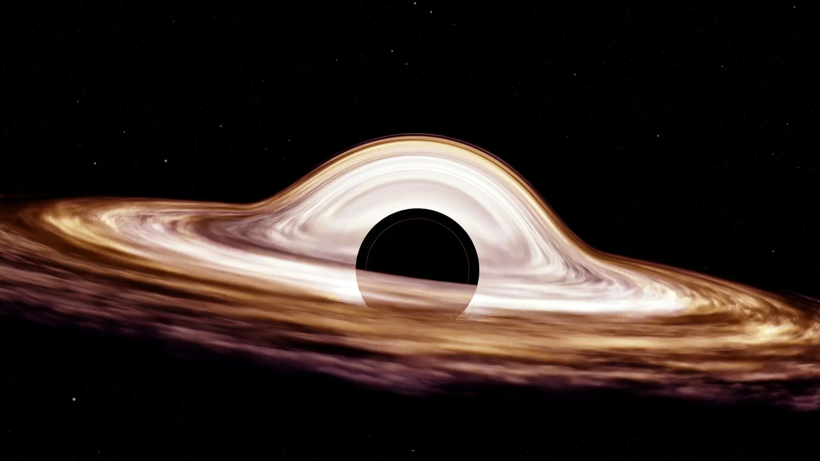 An illustration of a black hole with a bright glowing disc