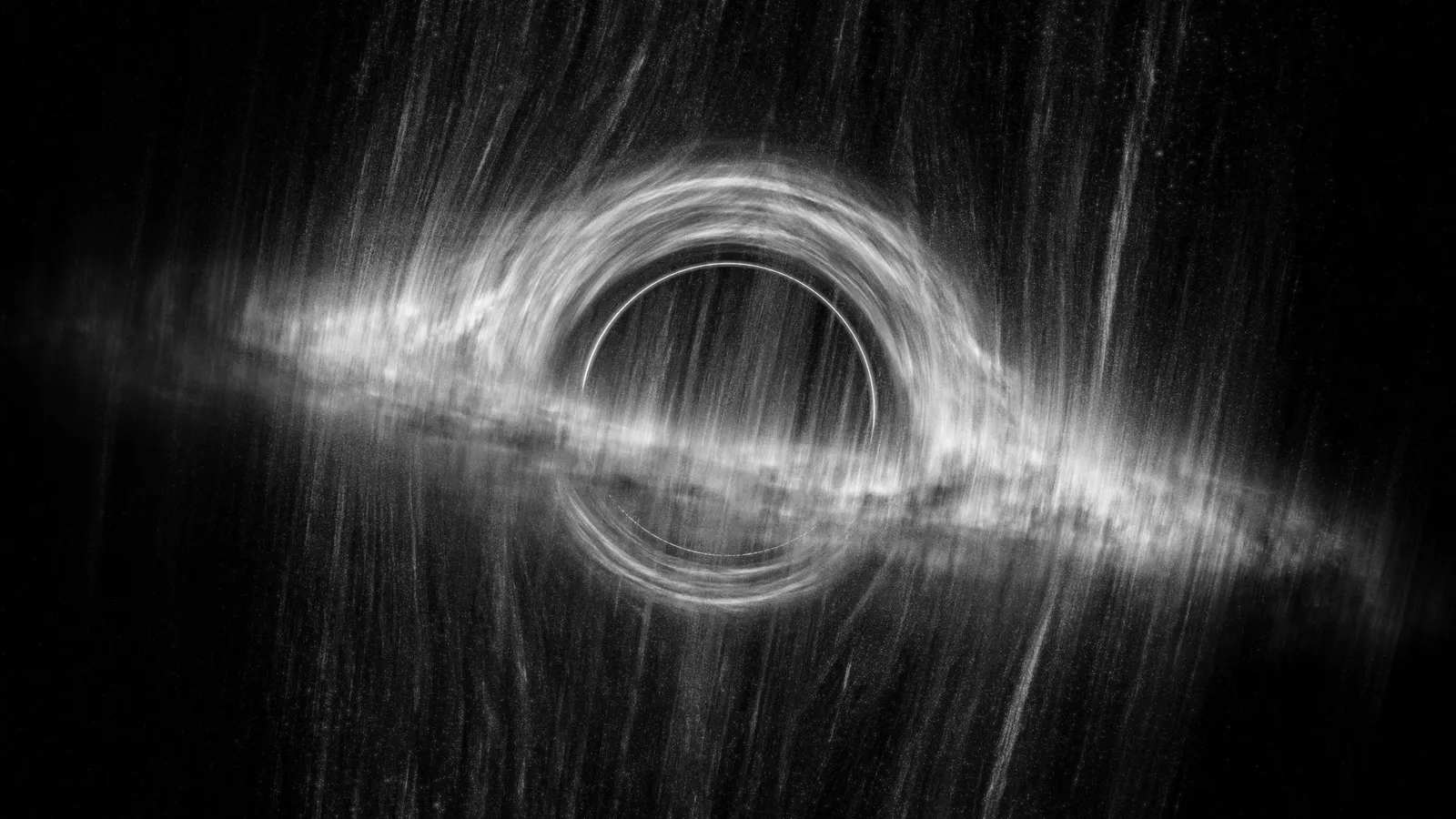 An illustration of a black hole with a bright ring of light