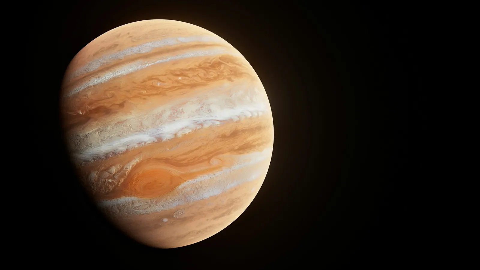 An illustration of a gas giant planet with bands of cloud