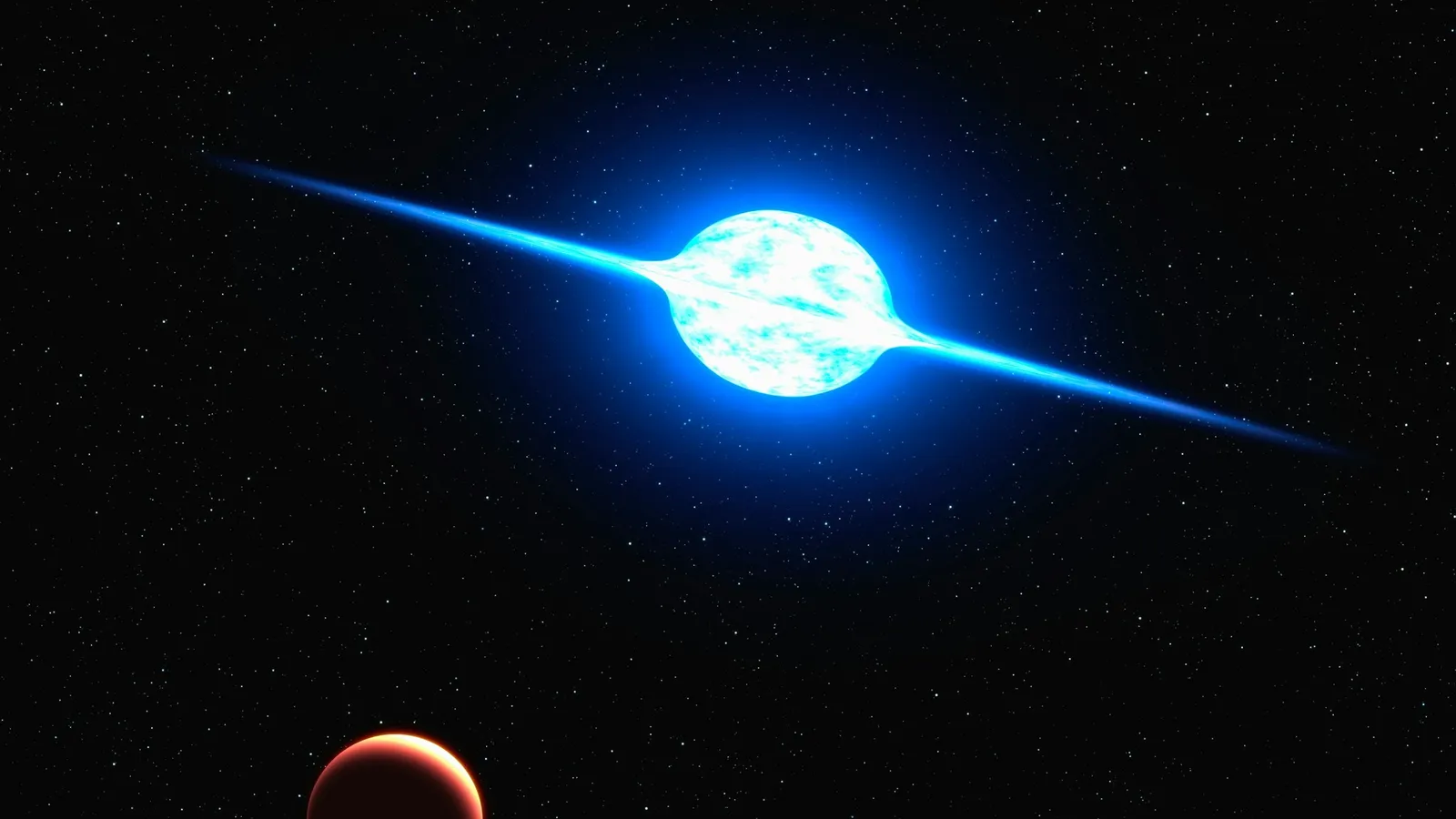 An illustration of a spinning star sending out two beams of light