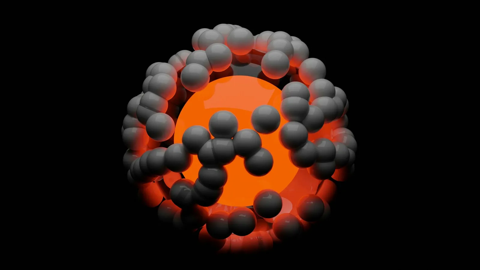 An illustration of an atomic nucleus made of many spheres