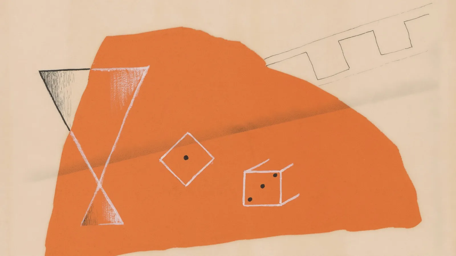 An old drawing of geometric figures on an orange shape