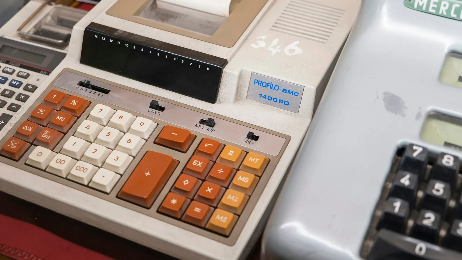 An old mechanical calculating machine with rows of keys