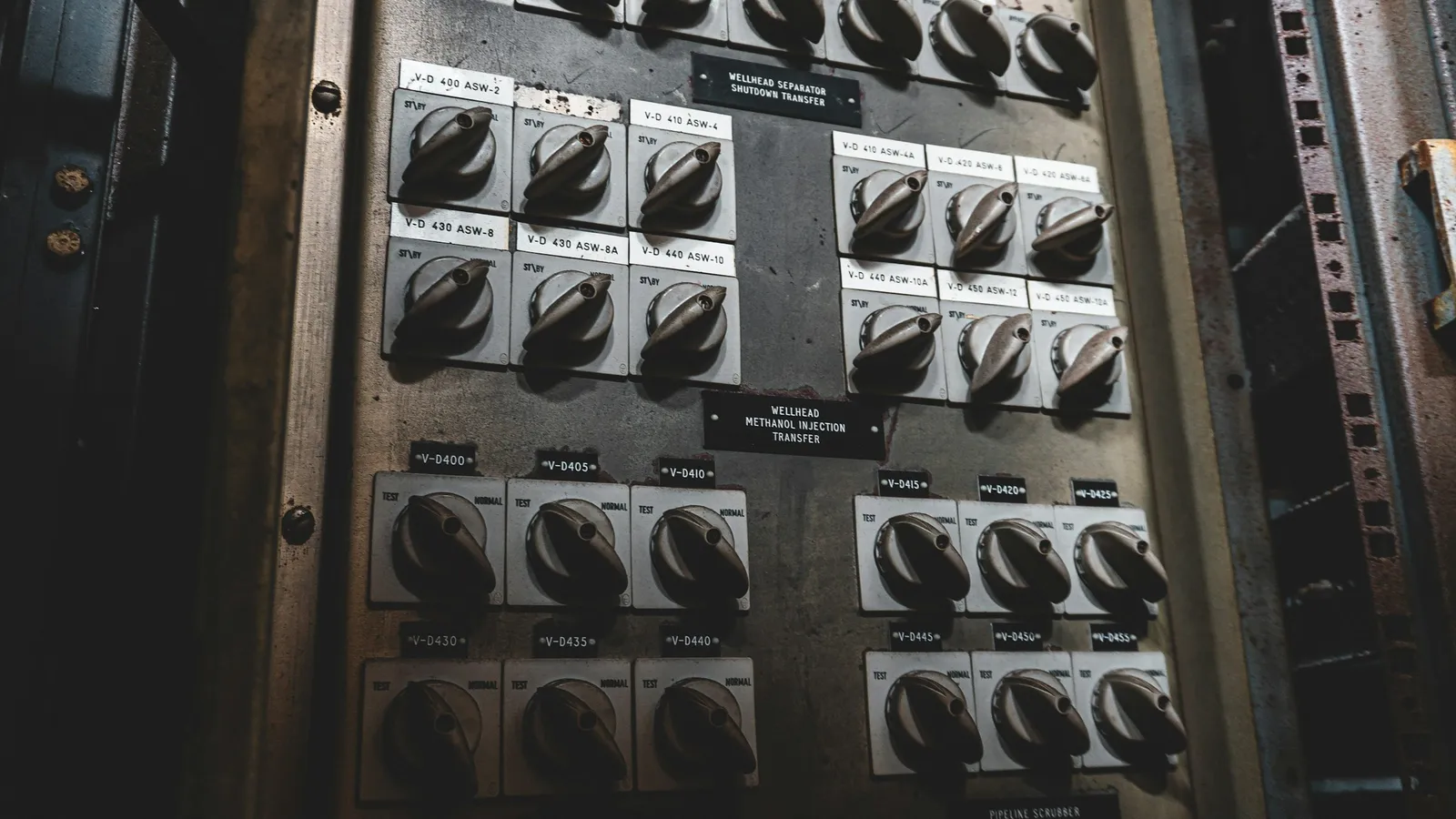 An old panel of switches and dials