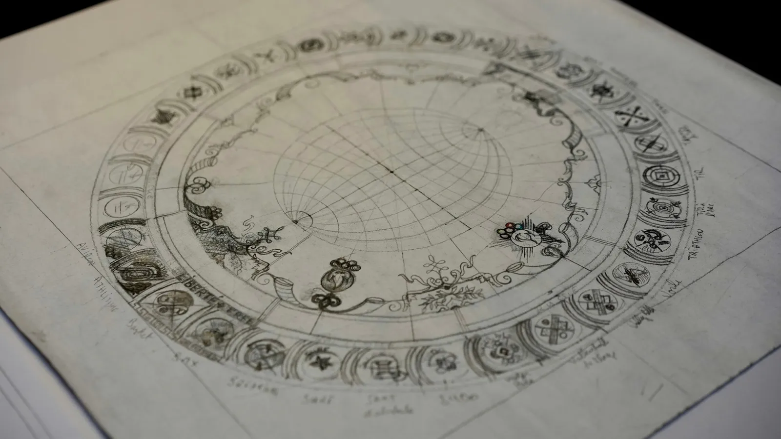 An old printed circular diagram on a page
